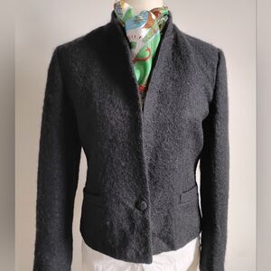 Talbots Vintage 70s Mohair Blend Blazer Jacket Black Classic Quiet Luxury Sz 14